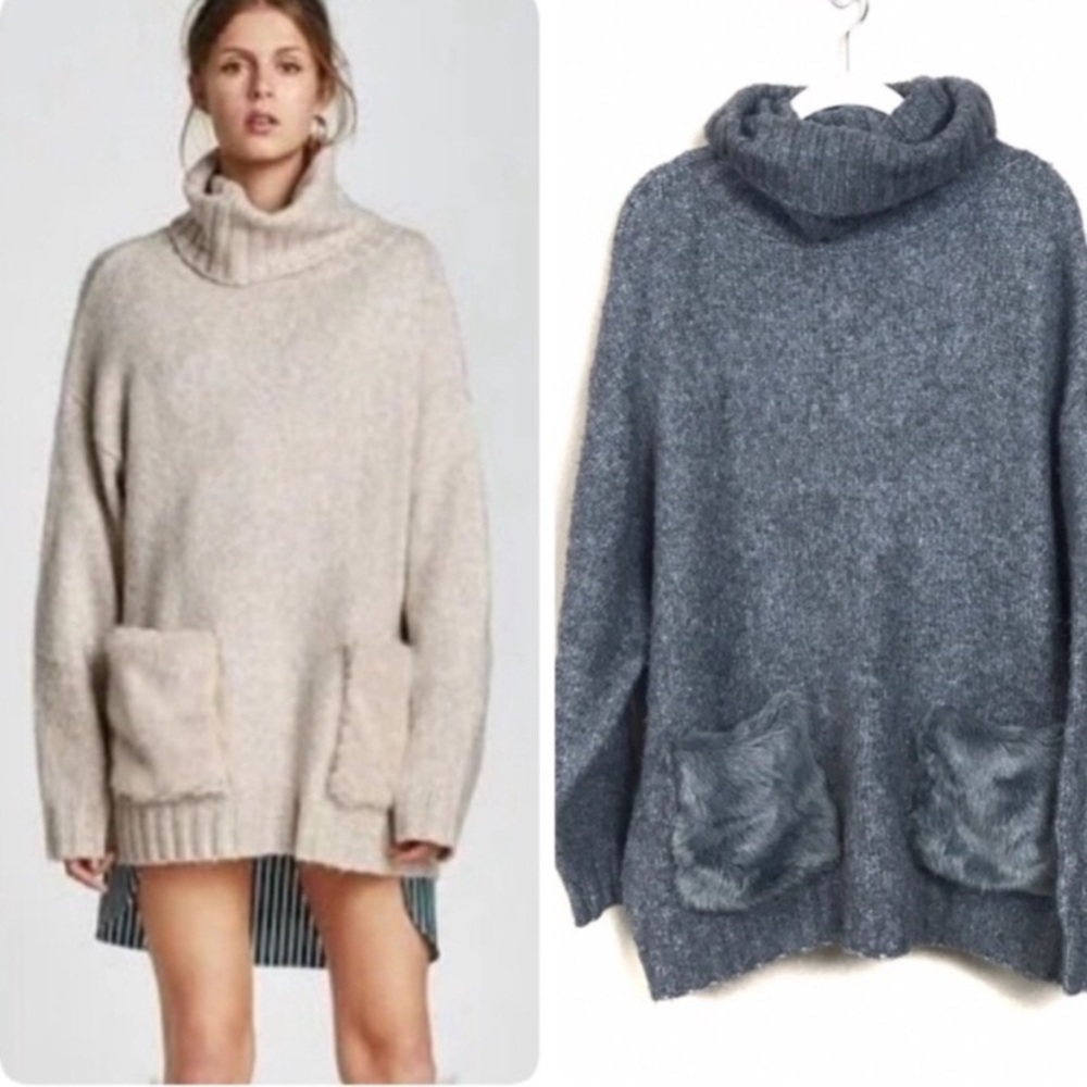 Zara Oversized Grey Cowl Neck Sweater